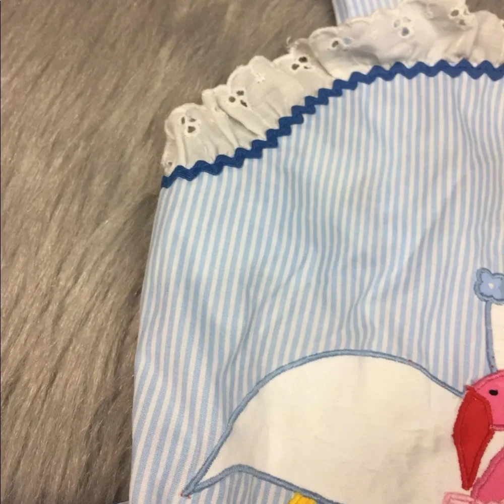 Vintage Alyssa Blue White Striped Flamingo Dress